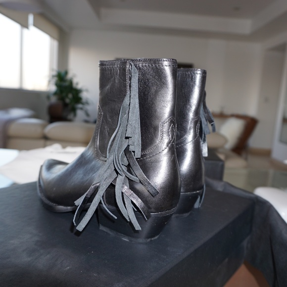Saint Laurent Leather Fringed Ankle Boots Size 36.5 - Picture 7 of 12